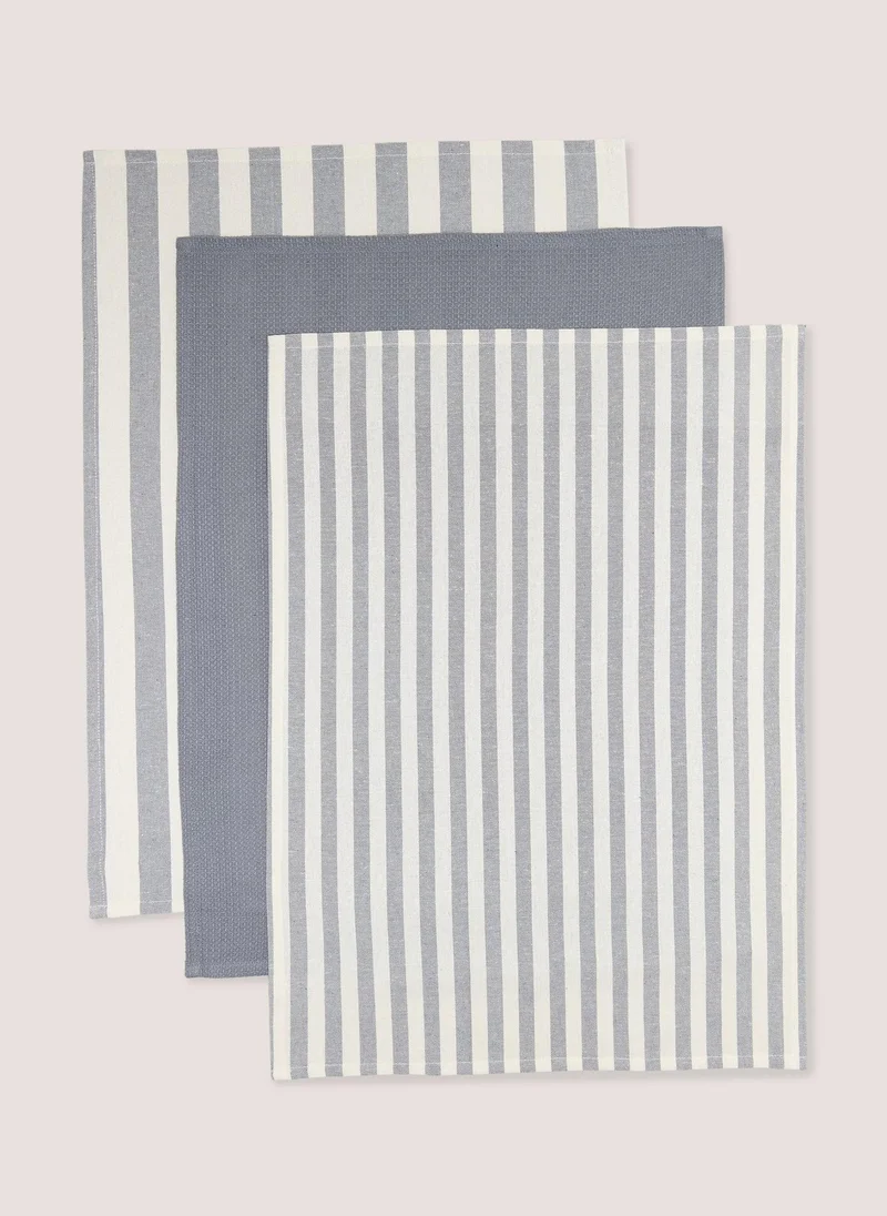 Matalan 3 Pack Grey Striped Tea Towels